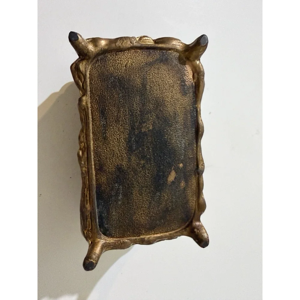 Metal Art Nouveau Angel Cherub Jewelry Casket Trinket box Gold Tone 5